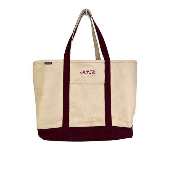 L.L. Bean Boat Tote Canvas Burgundy Trim - Picture 1 of 9